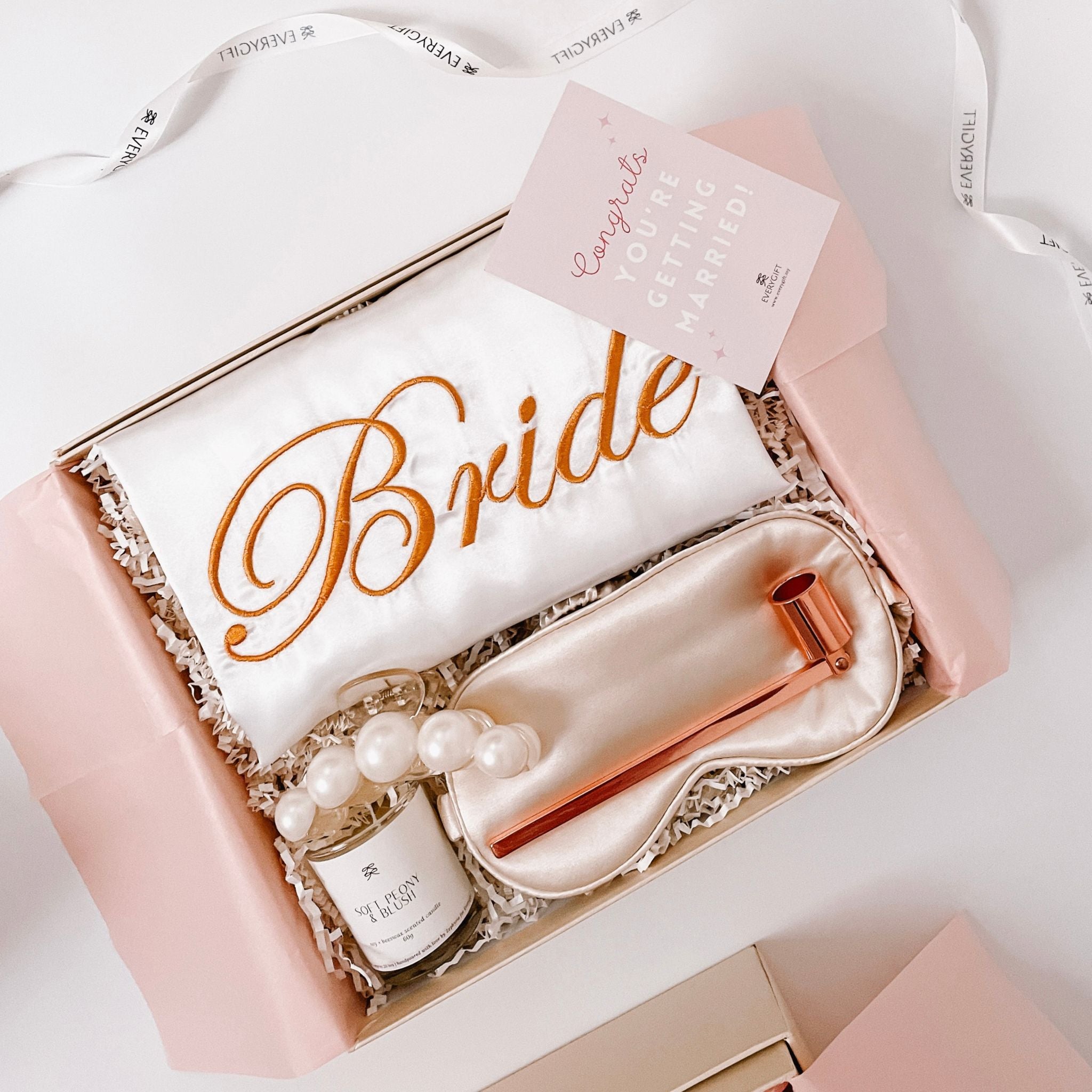 Bride gift box set- engagement gift idea- bride white satin robe tumbl –  Happily Chic Designs